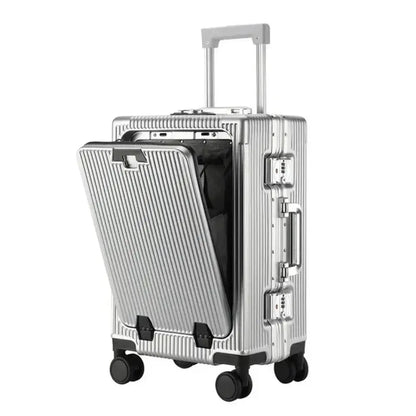 Valise Cabine Ouverture Frontale Roulante Grande Capacité USB Porte Gobelets Gris clair 55 cm