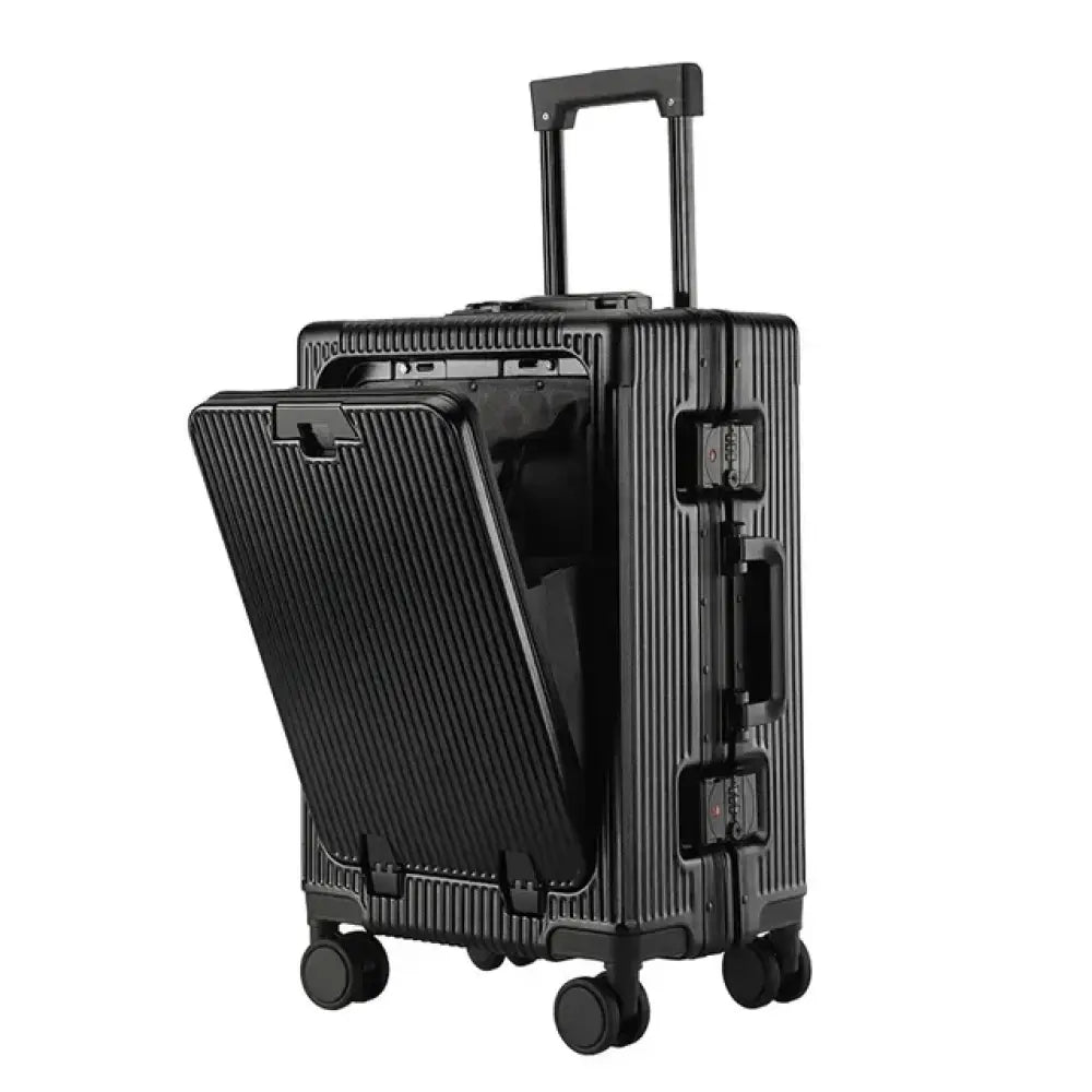 Valise Cabine Ouverture Frontale Roulante Grande Capacité USB Porte Gobelets Noir 55 cm