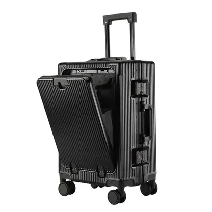 Valise Cabine Ouverture Frontale Roulante Grande Capacité USB Porte Gobelets Noir 55 cm