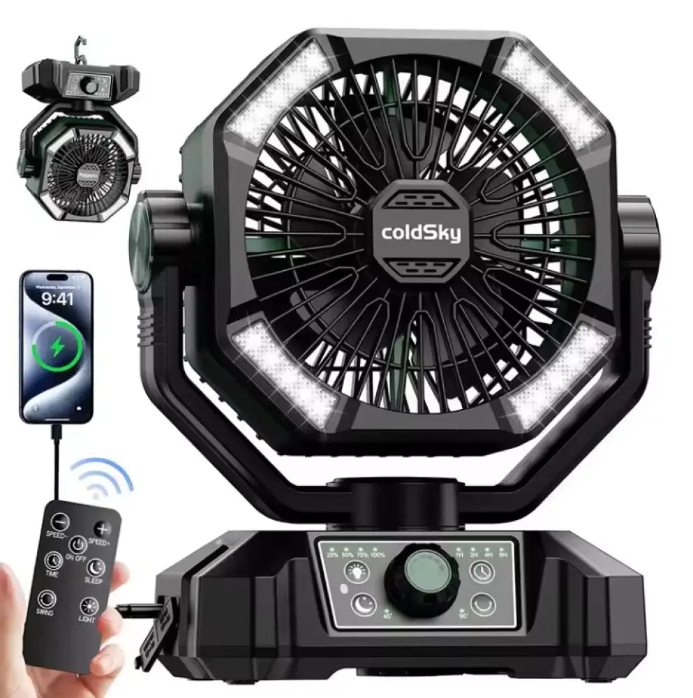 Ventilateur Camping Portable Avec Lanternes LED Et Batterie 20000mAh Green France