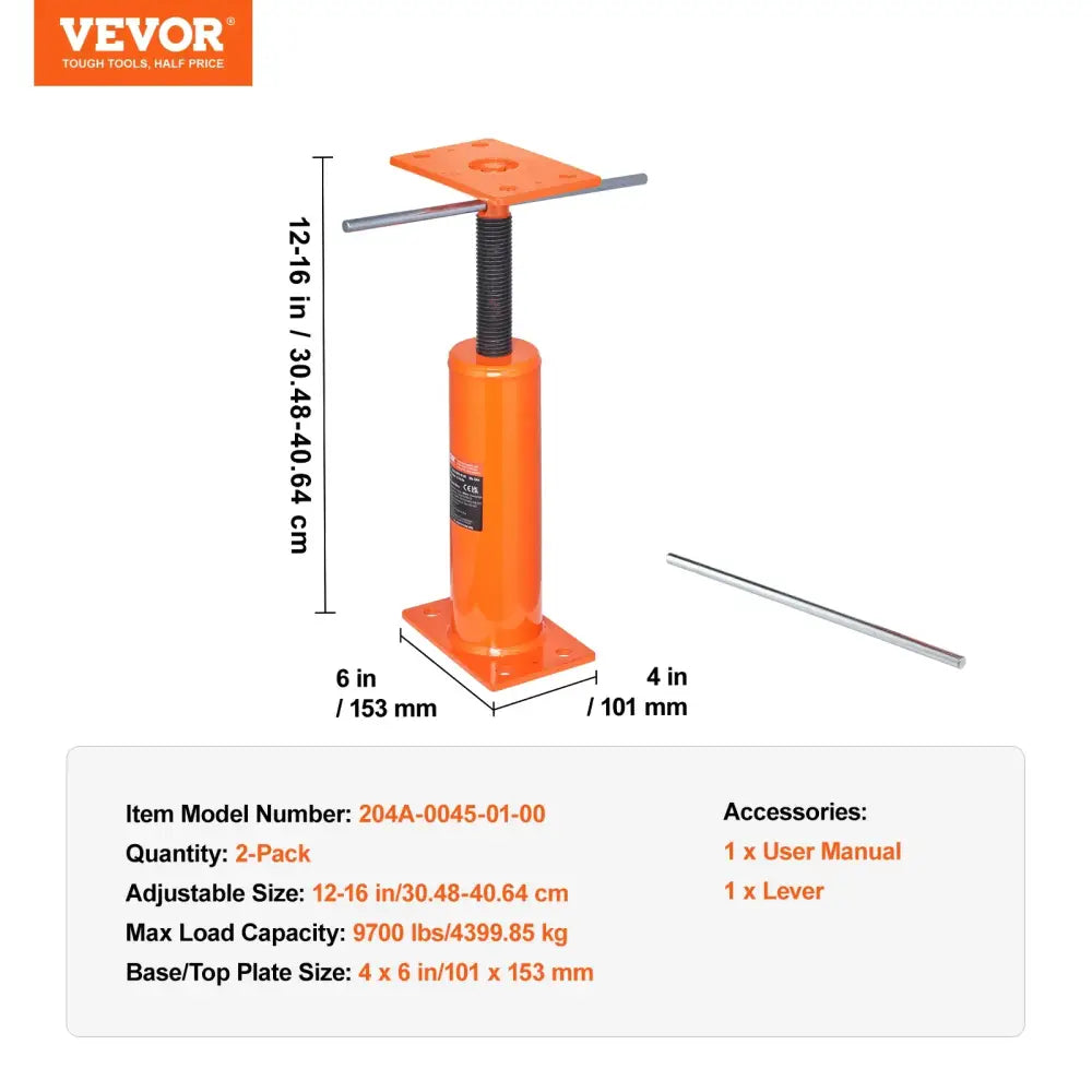 Vérin de support pour plancher – hauteur 30,5 à 40,6 cm - Lot de 2 vérins / États-Unis - vérin support plancher réglable