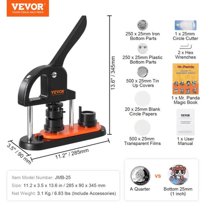 VEVOR Machine à Boutons 25 32 58 Broches Presse Ergonomique Kit Complet JMB-25 500 Buttons France