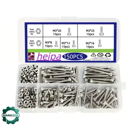 Vis et écrous M3 inox 304 – assortiment 150 pièces - Assortiment 150 pièces / Depuis la France - assortiment vis écrous